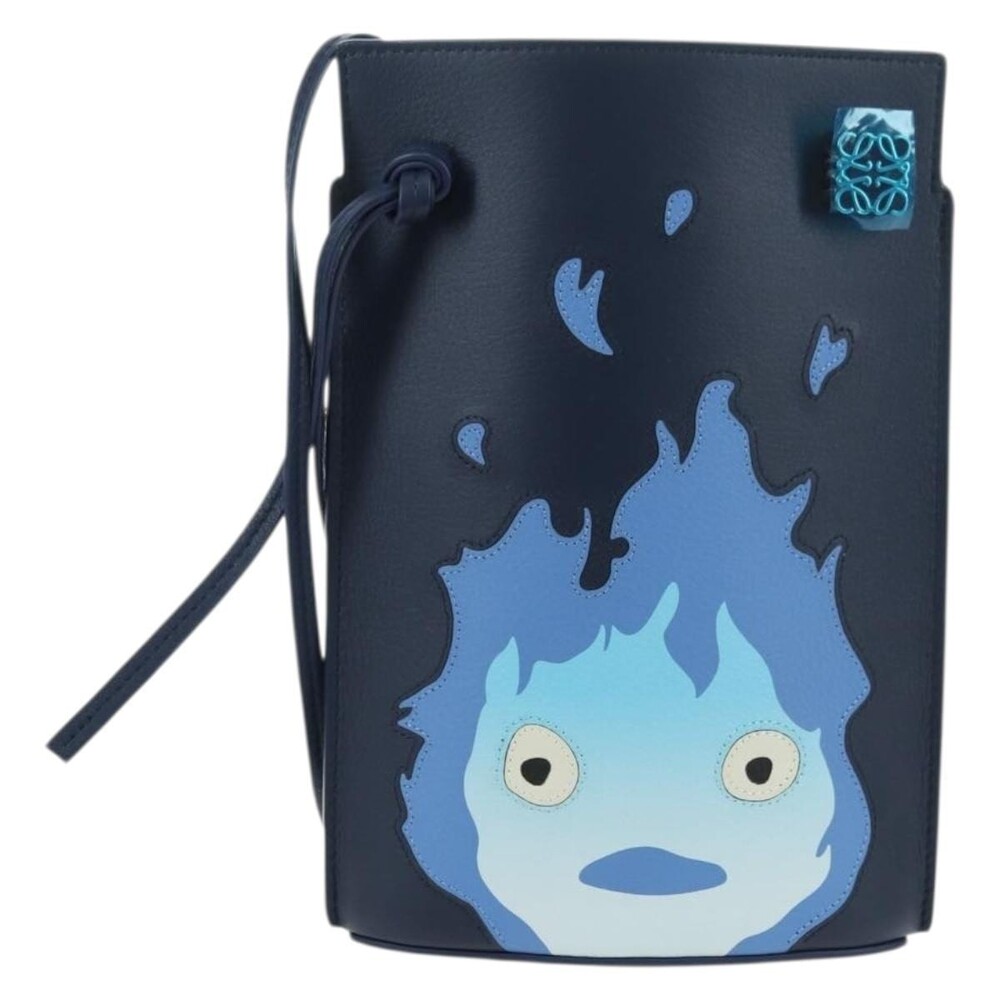Loewe Leather x Ghibli Howl's Pebble Dice Pocket Calcifer Shoulder Bag Navy Blue